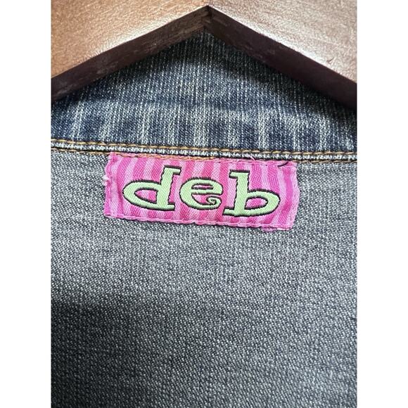 Y2K Deb Blue Denim Distressed Crop Jean Jacket Medium Boho Festival Western - Picture 5 of 9